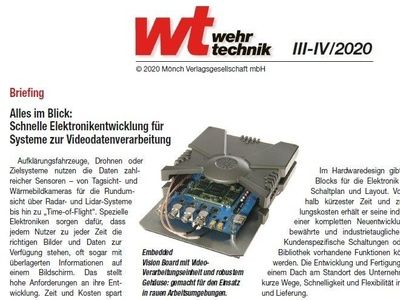 Foto Fachartikel "Schnelle Elektronikentwicklung für Systeme zur Videodatenverarbeitung" in der WT Wehrtechnik 3/4 2020